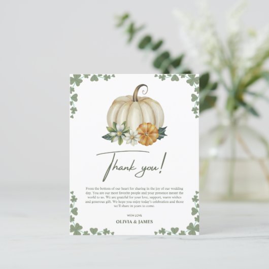 Herfst in de liefde Sage Green Wedding Dank u Card (Staand voorkant)