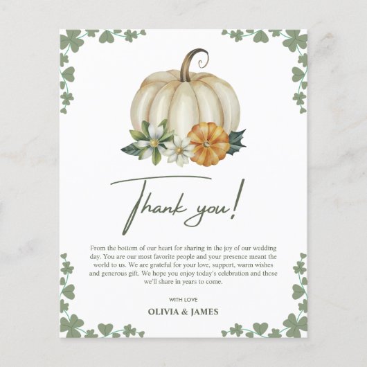 Herfst in de liefde Sage Green Wedding Dank u Card (Voorkant)