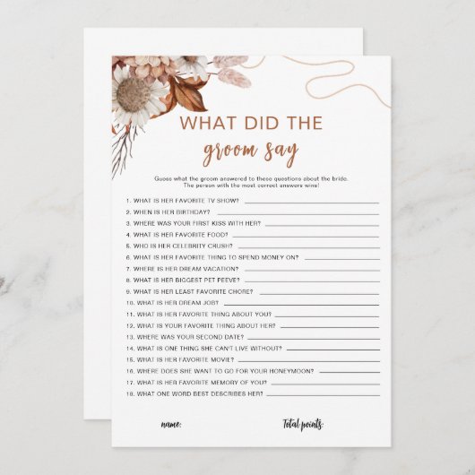 Herfst in de liefde | Wat zei de bruidegom bruidss Kaart (Voorkant / Achterkant)