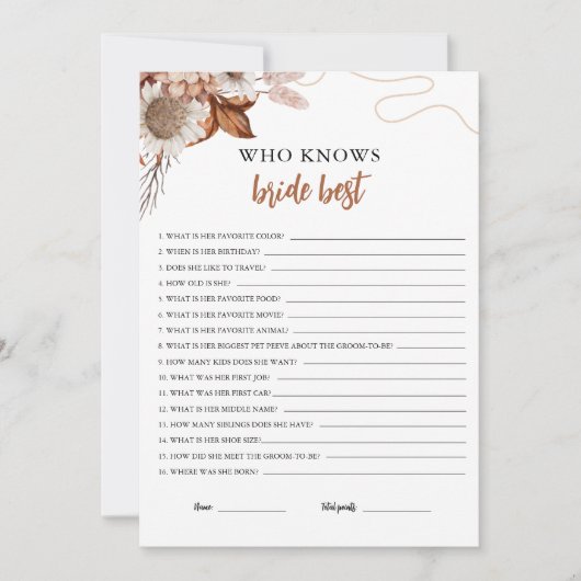Herfst in de liefde | Wie kent de bruid beste spel Kaart (Voorkant)