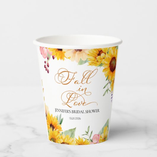 Herfst in de liefde | Zonnebloem Vrijgezellenfeest Papieren Bekers (Voorkant)