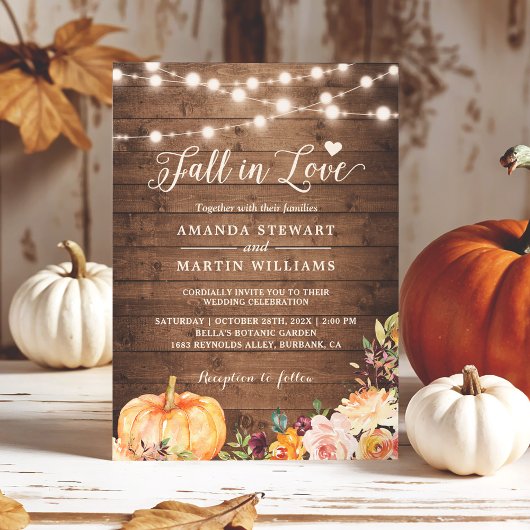 Herfst in de liefdesherfst Floral Pumpkin Wedding Kaart