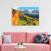 Herfst in een Dolomietenlandschap met een kerk Canvas Afdruk (Insitu (Woonkamer))
