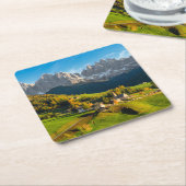 Herfst in een Dolomietenlandschap met een kerk Kartonnen Onderzetters (Schuin)