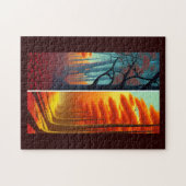 Herfst in fantasie landt bomen in de gouden oranje legpuzzel (Horizontaal)