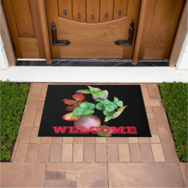 Herfst in het aardbeienseizoen achtertuin foto deurmat