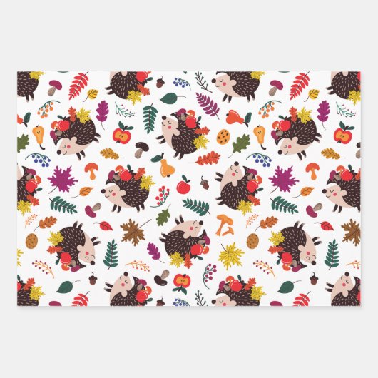 Herfst in het bos Schattigee egel met fruit Inpakpapier Vel (Voorkant 2)