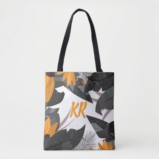 Herfst in het najaar Oranje Grijze monogrammen Tote Bag (Voorkant)