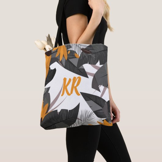 Herfst in het najaar Oranje Grijze monogrammen Tote Bag (Dichtbij)
