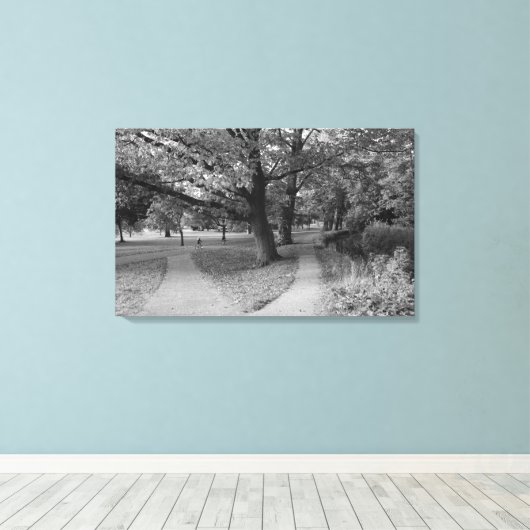 Herfst in het park - zwart-wit canvas afdruk (Insitu (Houten vloer))