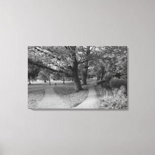 Herfst in het park - zwart-wit canvas afdruk