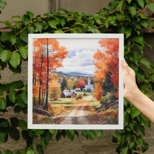 Herfst in kleine stad van Vermont landschap Waterv Poster