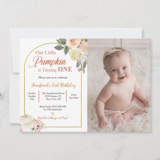 Herfst in Liefde 1e Verjaardag Rust Flowers Pompoe Kaart (Voorkant)