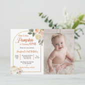 Herfst in Liefde 1e Verjaardag Rust Flowers Pompoe Kaart (Staand voorkant)