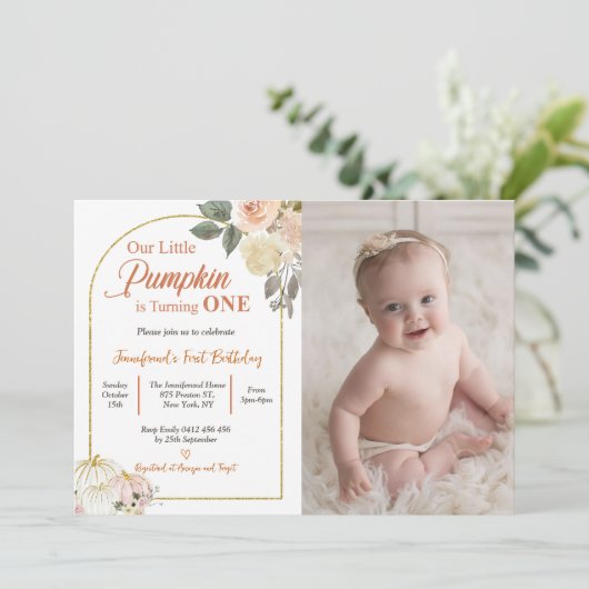 Herfst in Liefde 1e Verjaardag Rust Flowers Pompoe Kaart (Staand voorkant)