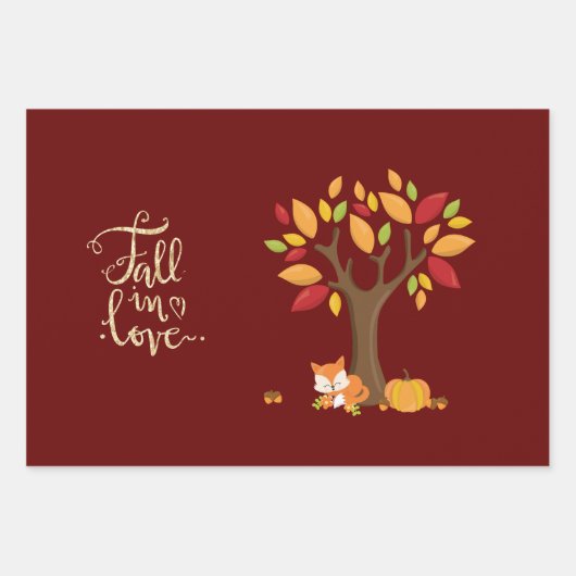 Herfst in Liefde Autumn Design Fox Pumpkin Tree Inpakpapier Vel (Voorkant 3)