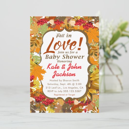 Herfst in liefde - Autumn Leaves Baby shower Kaart (Staand voorkant)