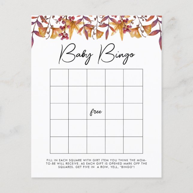 Herfst in Liefde Baby Bingo Baby shower Game (Voorkant)