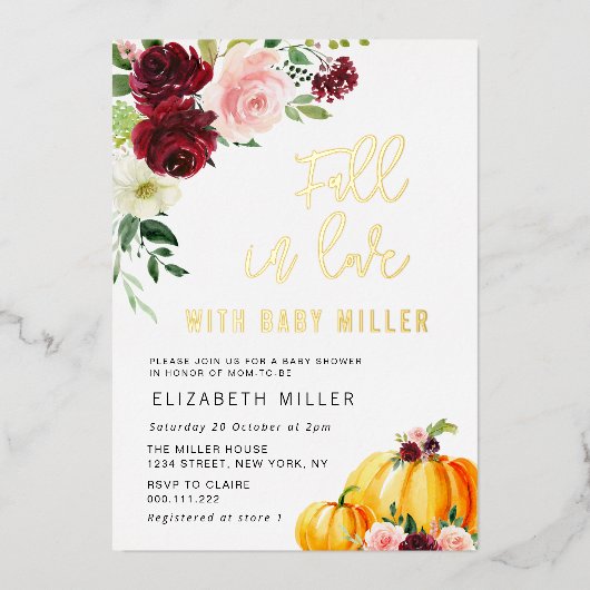 herfst in liefde baby shower goud folie uitnodigin folie uitnodiging (Voorkant)