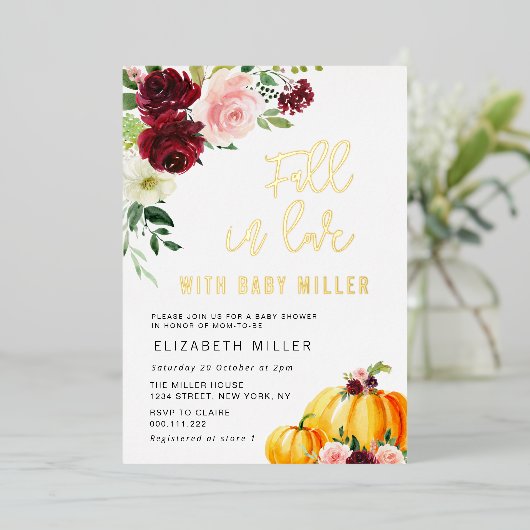 herfst in liefde baby shower goud folie uitnodigin folie uitnodiging (Staand Voorkant)