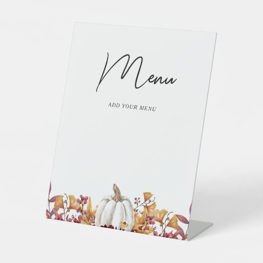 Herfst in Liefde Baby shower Menu Reclamebord Met Voetstuk (Voorkant)