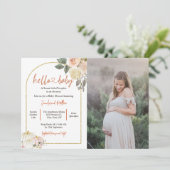 Herfst in Liefde Baby shower Roest Bloemen Pompoen Kaart (Staand voorkant)