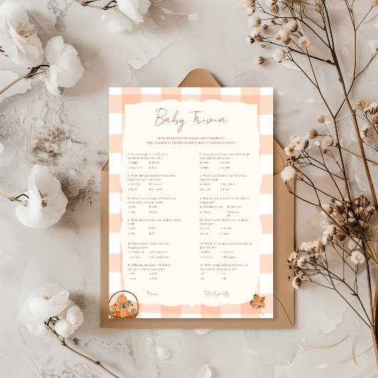 Herfst in liefde Baby Trivia Baby shower Game Kaar Kaart