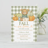 Herfst in liefde Beer Pompoen Baby shower Gingham Kaart (Staand voorkant)