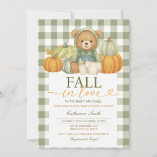 Herfst in liefde Beer Pompoen Baby shower Gingham Kaart