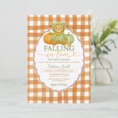 Herfst in liefde Beer Pompoen Baby shower Gingham Kaart (Staand voorkant)