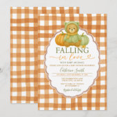 Herfst in liefde Beer Pompoen Baby shower Gingham Kaart (Voorkant / Achterkant)