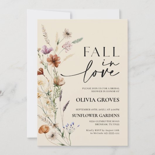Herfst in Liefde Beige Wildflower Vrijgezellenfees Kaart (Voorkant)