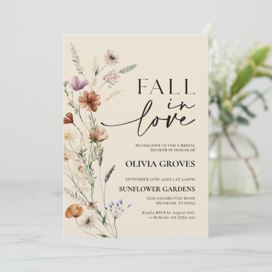 Herfst in Liefde Beige Wildflower Vrijgezellenfees Kaart (Staand voorkant)