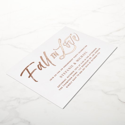 Herfst in liefde belettering Roos Gold Engagement  Folie Uitnodiging (Gedraaid)