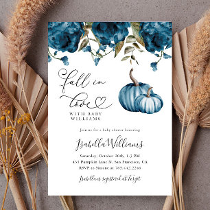 Herfst in Liefde Blauw Bloemen Baby shower Kaart