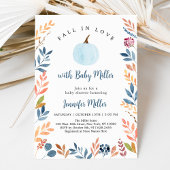 Herfst in liefde blauw pompoenblad Baby shower Kaart