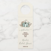 Herfst in liefde, Blauwe Pompoen, Bloemen Vrijgeze Flessenhanger (Voorkant)