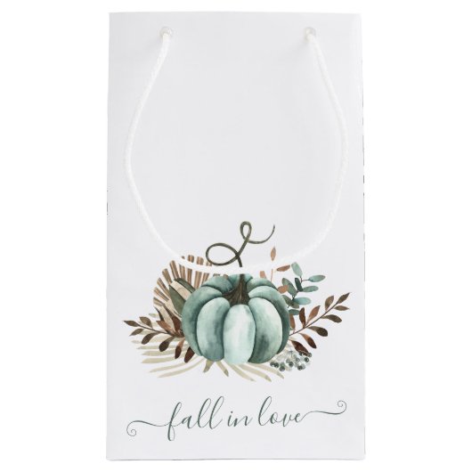 Herfst in liefde, Blauwe Pompoen, Bloemen Vrijgeze Klein Cadeauzakje (Achterkant)