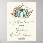 Herfst in liefde, Blauwe Pompoen, Bloemen Vrijgeze Poster (Voorkant)