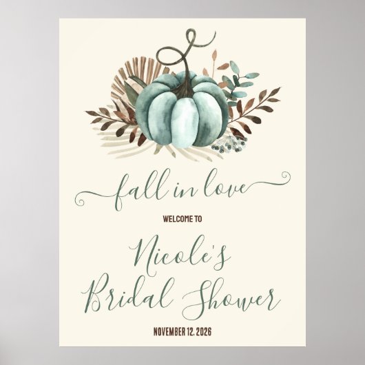 Herfst in liefde, Blauwe Pompoen, Bloemen Vrijgeze Poster (Voorkant)