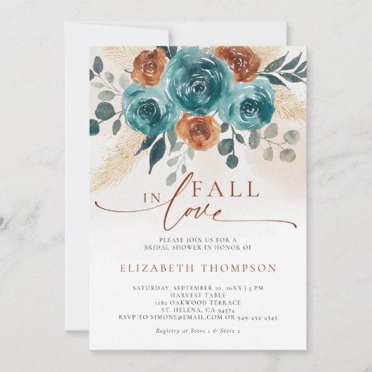 Herfst in Liefde Blauwgroen Verbrand Sinaasappel B Kaart (Voorkant)