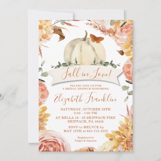 Herfst in liefde Bloemen en pompoen Vrijgezellenfe Kaart (Voorkant)