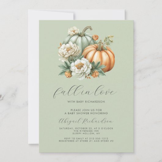 Herfst in Liefde Bloemen Pompoen Salie Groen Baby  Kaart (Voorkant)