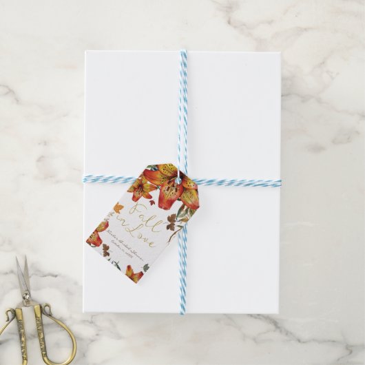 Herfst In Liefde Bloemen Sinaasappel Lelies & blad Cadeaulabel (Met Touw)