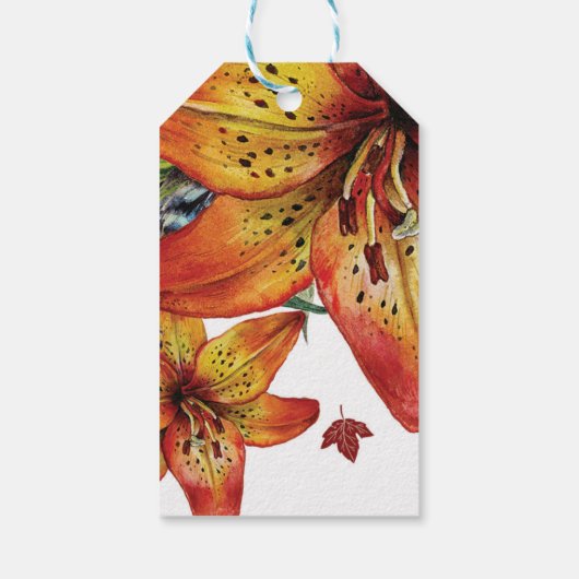 Herfst In Liefde Bloemen Sinaasappel Lelies & blad Cadeaulabel (Achterkant)