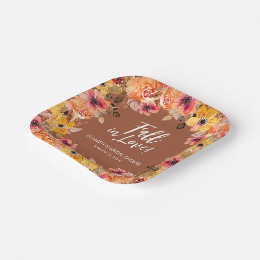 Herfst in Liefde Bloemen Terracotta Vrijgezellenfe Papieren Bordje (Gebogen)