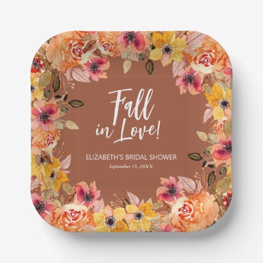 Herfst in Liefde Bloemen Terracotta Vrijgezellenfe Papieren Bordje (Voorkant)