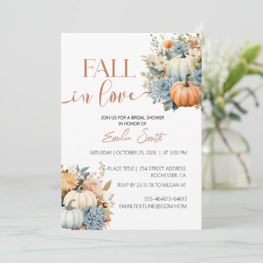 Herfst in liefde bloemenpompoen vrijgezellenfeest kaart (Staand voorkant)