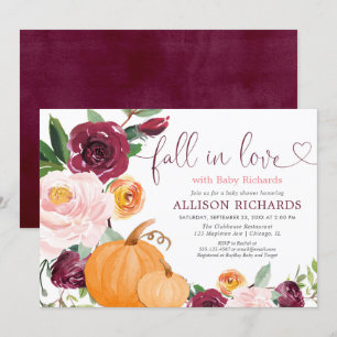 Herfst in liefde bloemenrustiek bordeaux baby show kaart