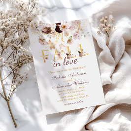 Herfst in Liefde Blush Pioen & Goud Bourgondië Bru Kaart